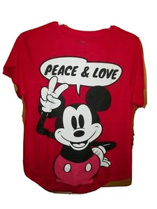 Disney Peace & Love Mickey Mouse Graphic T-Shirt Women JRs size S 3/5 #WS2 - Picture 1 of 2