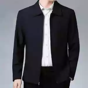Chaqueta de hombre elegante chaqueta de solapa de mediana edad para hombre con bolsillos con cierre de cremallera - Imagen 1 de 17