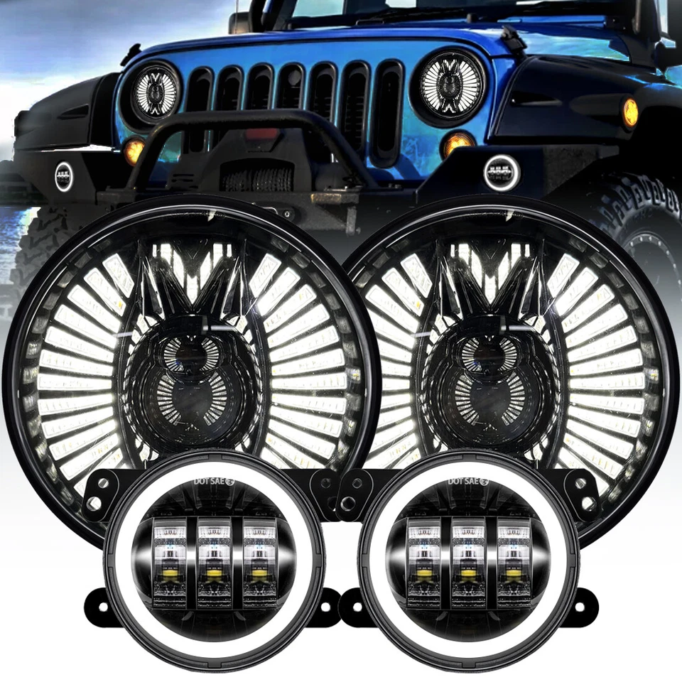 NEW 7" LED Headlights + 4" LED Fog Light Set For Jeep Wrangler JK JKU 2007-2018 - Image 1 of 4