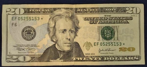 Fancy Serial Number $20 Star Note 4-of-a-kind  EF05255153* - Picture 1 of 12