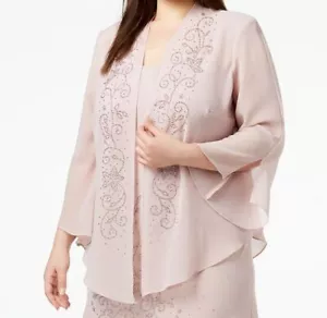 R&M Richards Women's Pink Beaded Open-Front Bolero Jacket Plus Size 16W - Picture 1 of 1