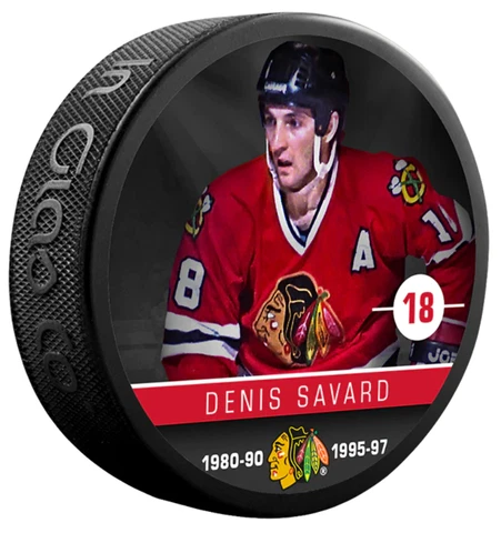 Denis Savard Chicago Blackhawks NHL Collector's Alumni Photo Puck Cover
