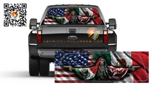 Mexican & American Flag Santa Muerte Bandera de México Rear Window Perforated - Picture 1 of 4