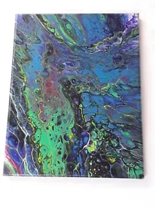 Abstract Art in Acrylics on Signed Stretched Canvas 11×14 Blues Greens & Purples - Picture 1 of 10