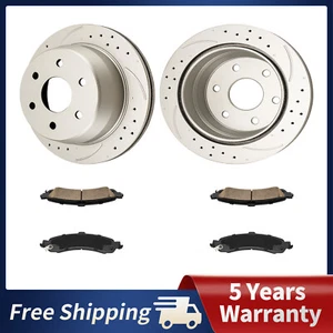 Rear Drilled Rotors & Brake Pads for GMC Sierra 1500 2003-2005 Yukon XL 1500 - Foto 1 di 12