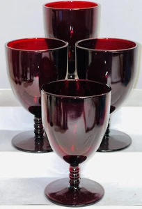 4 Hocking ROYAL RUBY RED 5 1/4" - 8 OZ MONARCH WATER GOBLETS BALLED STEM - Picture 1 of 2