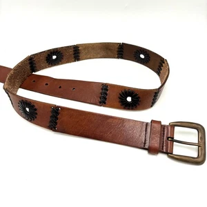 Vintage Y2K Patchwork Leder Gürtel M 34 Boho Hippie Western braun geschnürt Retro - Bild 1 von 8