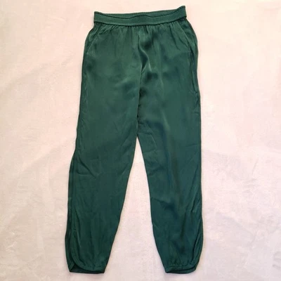 Pantalones de mujer Zara verde esmeralda satinado cintura elástica S Foto 1 de 4