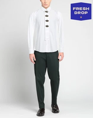 RRP €938 DOLCE & GABBANA Shirt Size 41 16 L White Embroidered Krowns Slim Fit - Image 1 of 4