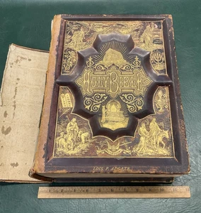 1890 HOLY BIBLE Illustrated FAMILY BIBLE Leather Pronouncing Ed. Old & New Test. - Imagen 1 de 24