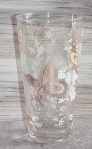 Vintage Butterfly Glass 5.75" Tumbler Water Glass Pink Gold and White B101 - Picture 1 of 2