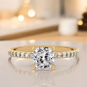 IGI Certified Lab Grown Diamond Wedding Ring 1.40 Ct Cushion Cut 18k Yellow Gold - Picture 1 of 13
