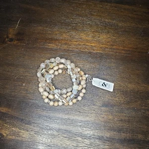 NWT Christopher And Banks Women's Cream/Brown/Pink Multi-Layered Bracelet  - Picture 1 of 3