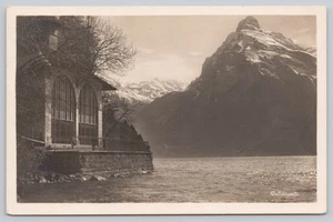 Tellskapelle Chapel Lake Uri Alps Snow Mountain Switzerland Real Photo Postcard - Picture 1 of 2