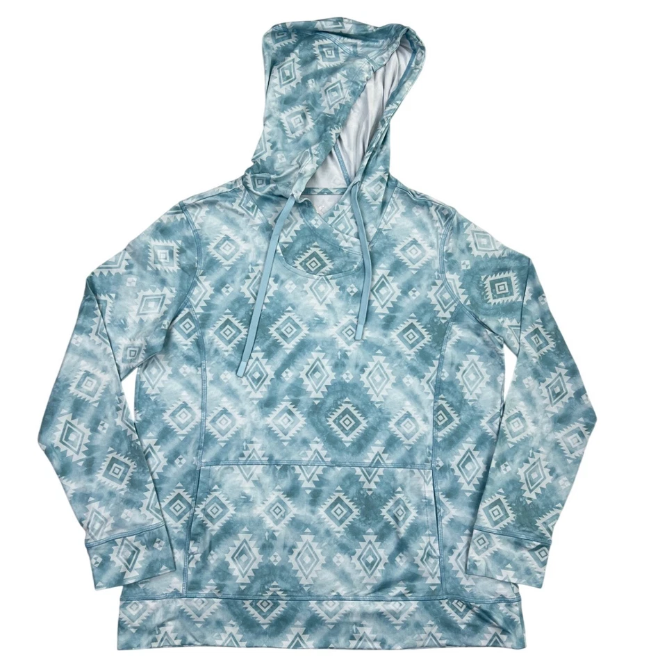 ZeroXposur Hoodie Women's MEDIUM Teal Nebula Aztec Diamond UPF 50+ Run Fishing - Image 1 of 4