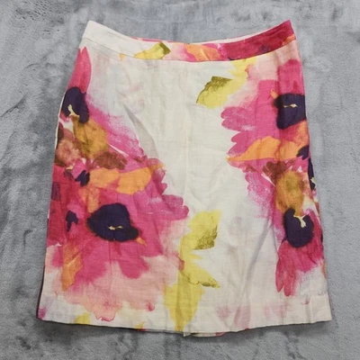 Falda Ann Taylor LOFT Mujer 8 Rosa Amarillo Floral Lino Forrada a Lápiz Preppy Foto 1 de 4