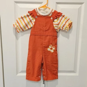 Vintage Health-Tex Baby Orange Corduroy Ruffle Overalls 2 Piece Girls 9 Months - Picture 1 of 10