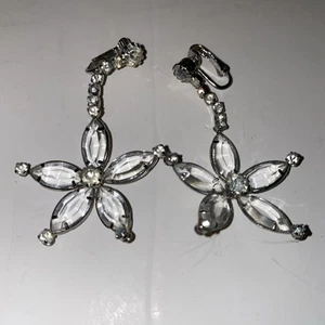 Vintage Earrings Clear Glass Dangling Chandelier Open Back Flowers Art Deco - Picture 1 of 8