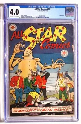 ALL STAR COMICS 26 - 1945- CGC 4.0 - MYSTERY OF METAL MENACE ROBOT COVER - JSA - Image 1 of 3