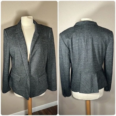 Ann Taylor Notched One Button Peplum Blk Grey Blazer Wool Blend size 14 NEW NWT - Image 1 of 4
