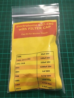 Cap Kit Révision Ecran Electrohome G07 CBO + Filtre Borne Arcade Pacman Midway