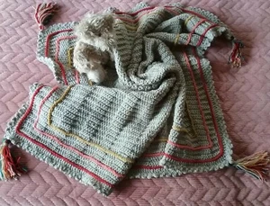 🤗Di's Hand Made Crocheted BOHO Baby Blanket Wrap Taupe NEW - Picture 1 of 5