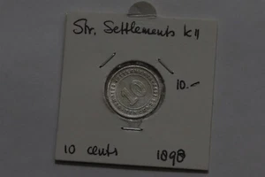 🧭 🇲🇾 ASENTAMIENTOS DEL ESTRECHO 10 CENTAVOS PLATA 1898 VICTORIA B66 #951 - Imagen 1 de 3