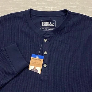 Eddie Bauer Thermo Henley Shirt Herren Large Navy Blau Waffel Strick Oberteil - Bild 1 von 13