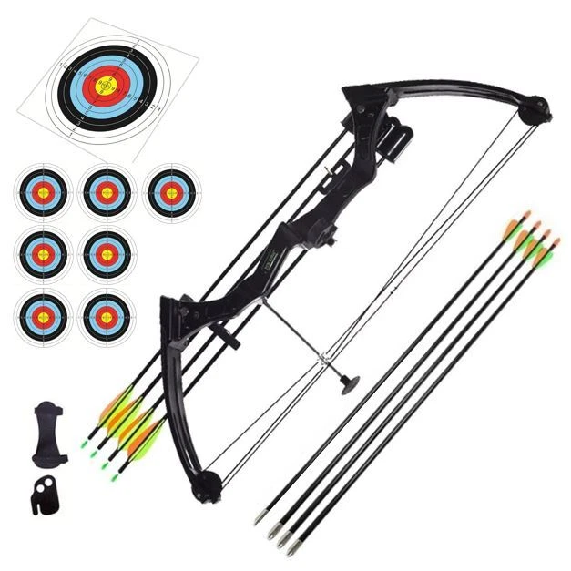 Youth Top Archery Black Hunting Bow Compound Bow Set 15-20 lb 4 or 8 arrow M110 - image 1 of 4