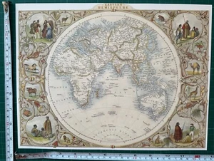 Antique old Picture map 1800s: Eastern Hemisphere: world Tallis Reprint - Picture 1 of 21