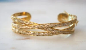 THEIA Three Row Gold Crystal Cuff Bracelet AUTHENTIC NEW WITH TAGS - Picture 1 of 2
