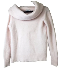 Kinross Womens Medium Cashmere Sweater Luxury Pink Cowl Neck Fuzzy Knit - Picture 1 of 8