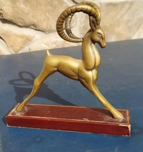 Vintage Brass Ibex Ram Gazelle Sculpture Patina Figurine MCM 8X7.5x2 inches - Picture 1 of 5