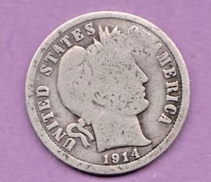 1914 Barber Dime in GOOD  condition stk 4-690 ~ FULL RIM ON BOTH SIDES . - Picture 1 of 5