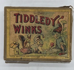 Antique Tiddledy Winks  Game Milton Bradley 1800’s Gnomes / Fairies On Lid - Bild 1 von 13