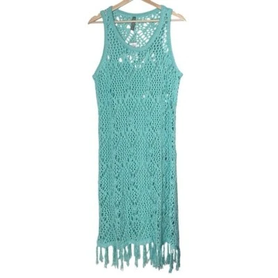 Vestido de encubrimiento con flecos tejido ganchillo tórrido talla 1X azul como nuevo playa boho vacaciones Foto 1 de 4