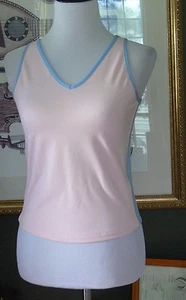 Peachy Tan Pink/Blue V-Neck Stretch Knit AIDA Tank S - Picture 1 of 3