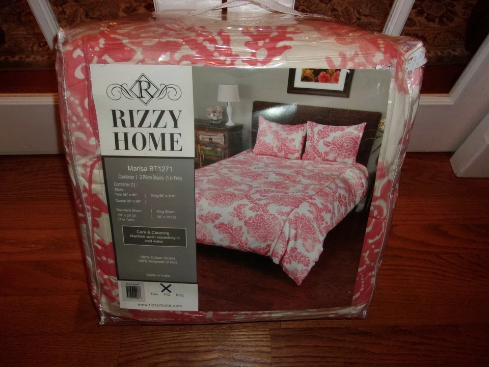 Nuevo en Paquete Juego Edredón Rizzy Home Marisa Coral Floral Completo/Reina 3 piezas Foto 1 de 3