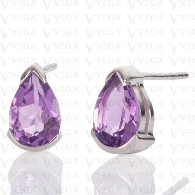 4.00ct Pear Cut Natural Amethyst Push Back Stud Earring 18k White Gold Plated - Image 1 of 4