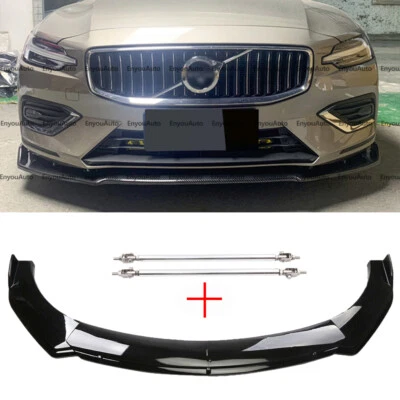 For Volvo S60 S80 S90 Front Bumper Lip Spoiler + Strut Rods Glossy Black Foto 1 de 4