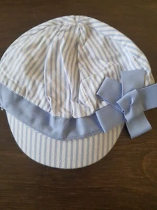 Janie And Jack Girls 2 / 3 T CIAO BELLA CAP Sun Hat White Blue STRIPES BOW sash - Picture 1 of 4