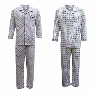 New Mens Cotton Pajamas Pyjamas PJs Set Long Sleeve Shirt Tops + Pants Sleepwear - Picture 1 of 7