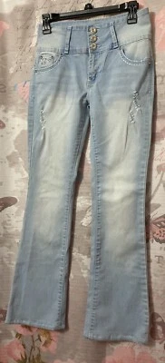 SILVER DIVA High Waist Stretch Distress Skinny Jeans Light Blue Junior’s Sz 7 - Image 1 of 4