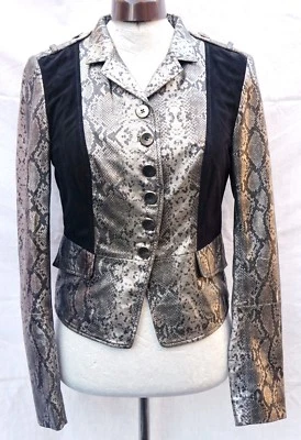 Lederjacke silber schwarz 36 Heine Schlange Python Ziegenvelour nappiert Leder - Bild 1 von 4