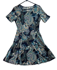 Tacera Dress Womens Small Blue Floral Fit and Flare Knee Length Short Sleeved - Picture 1 of 9