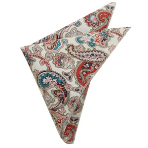 Cream with Red Floral Paisley Pocket Square - Picture 1 of 1