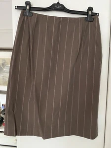 Aquascutum Vintage Brown Pinstriped On Knee Silk Mix Skirt Size 12🌈 - Picture 1 of 5