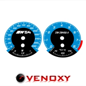 BMW E90 335i kmh Blue Rings F8x-style Custom Gauge Faces + N54 335i logos - Picture 1 of 1
