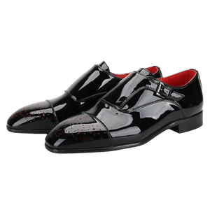 Piergitar schwarz Lackleder Handarbeit Mönch Schuhe rote Laufsohle Herren elegante Schuhe - Bild 1 von 12