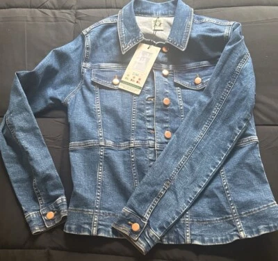 Chaqueta vaquera elástica Anne Klein nueva con etiquetas Jean botones dorados talla M Foto 1 de 2